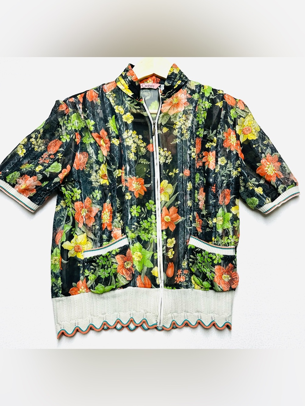 Croisee Floral Lace Mesh Zip Jacket Women’s Medium Boho Artwear